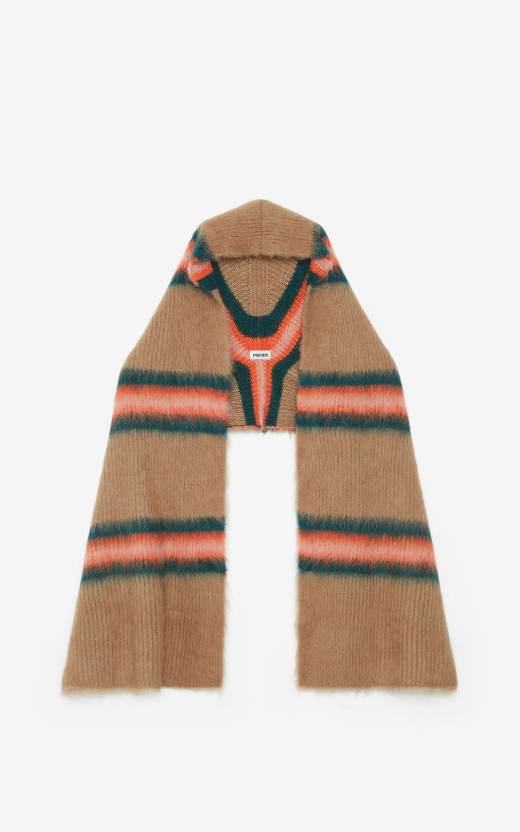 Echarpe Kenzo Striped alpaca wool Femme Beige Foncé | BIWO-92063